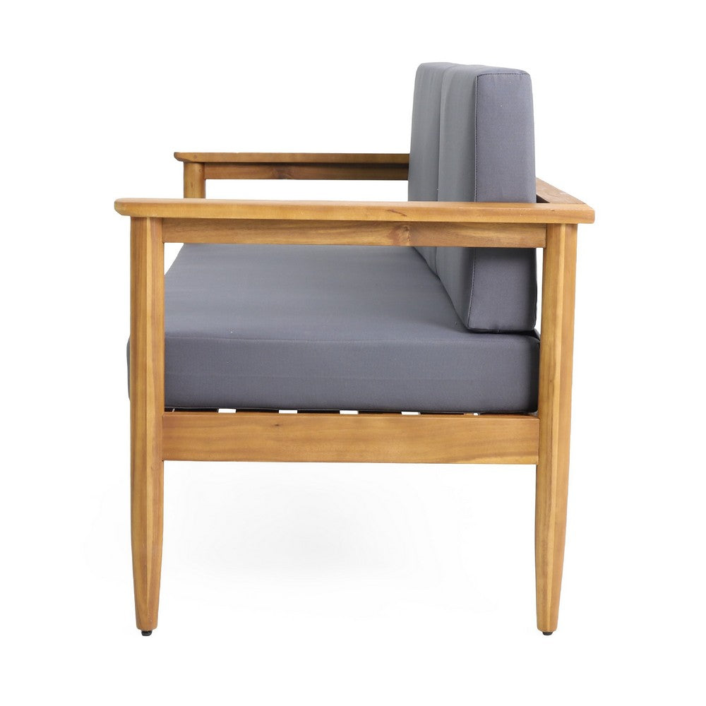 Gavie Outdoor Loveseat | Teak Brown Acacia Wood | Gray Fabric 53"