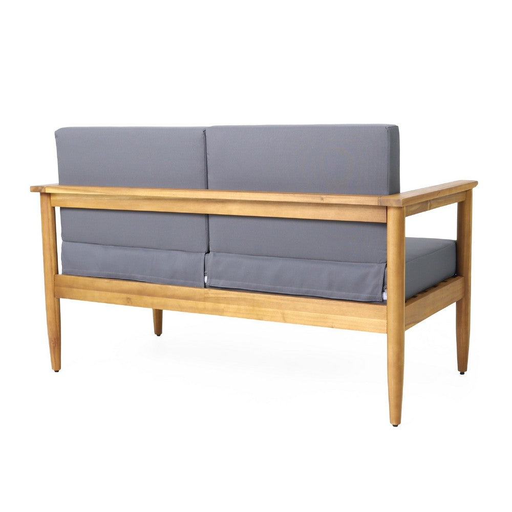 Gavie Outdoor Loveseat | Teak Brown Acacia Wood | Gray Fabric 53"