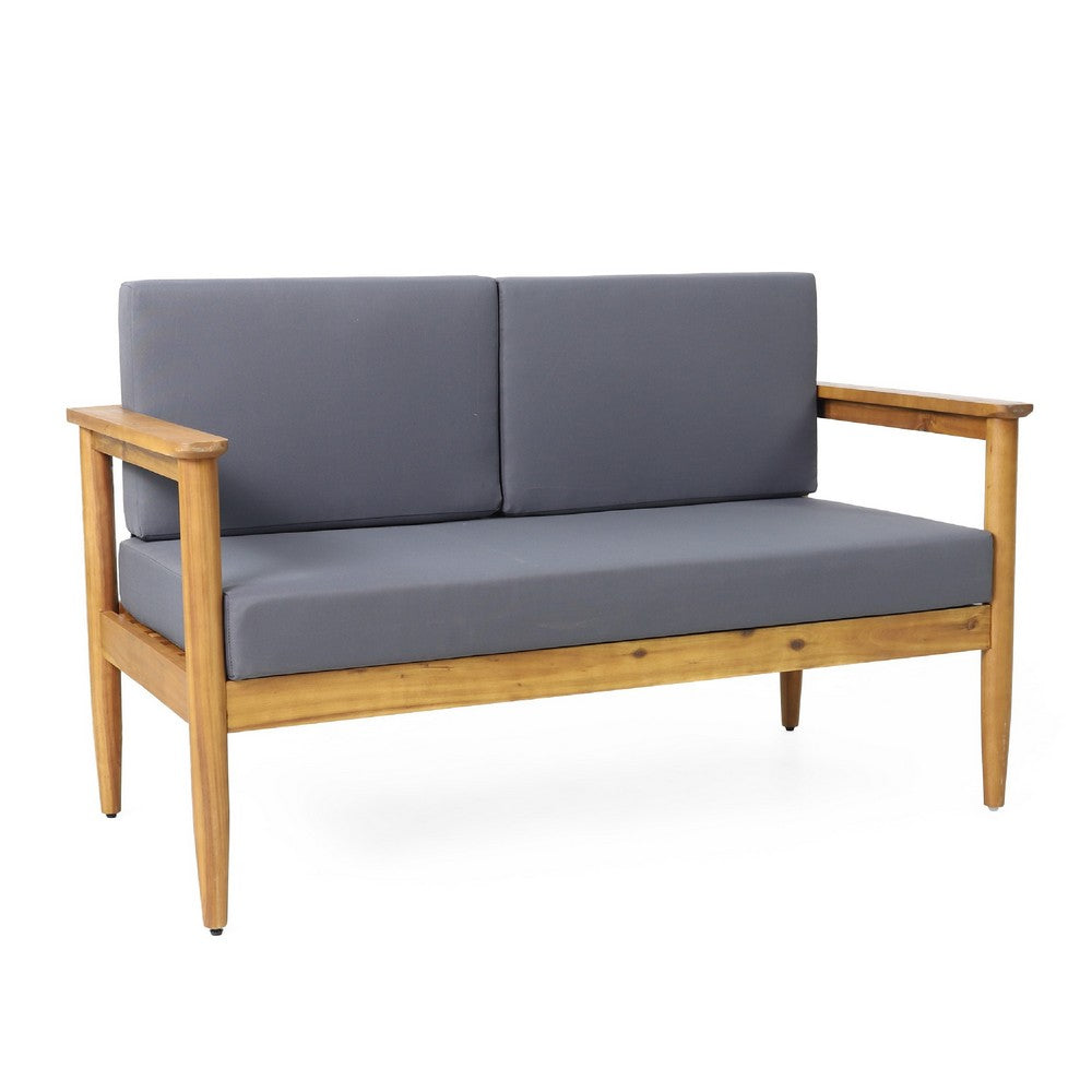 Gavie Outdoor Loveseat | Teak Brown Acacia Wood | Gray Fabric 53"