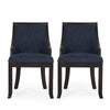 Dining Chair Set of 2 | Navy Blue Fabric Cushioned | Brown Solid Wood