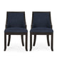 Dining Chair Set of 2 | Navy Blue Fabric Cushioned | Brown Solid Wood