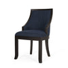Dining Chair Set of 2 | Navy Blue Fabric Cushioned | Brown Solid Wood