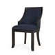 Dining Chair Set of 2 | Navy Blue Fabric Cushioned | Brown Solid Wood