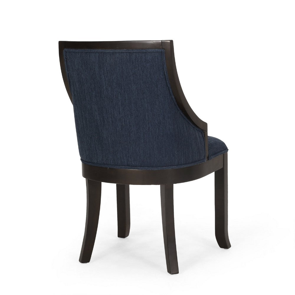 Dining Chair Set of 2 | Navy Blue Fabric Cushioned | Brown Solid Wood