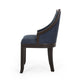 Dining Chair Set of 2 | Navy Blue Fabric Cushioned | Brown Solid Wood BM335650