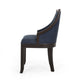 Dining Chair Set of 2 | Navy Blue Fabric Cushioned | Brown Solid Wood