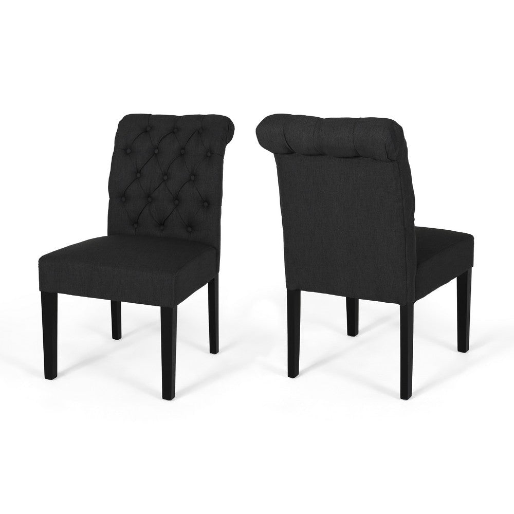 Mein Dining Chair Set of 2 | Dark Gray Polyester | Black Wood Frame