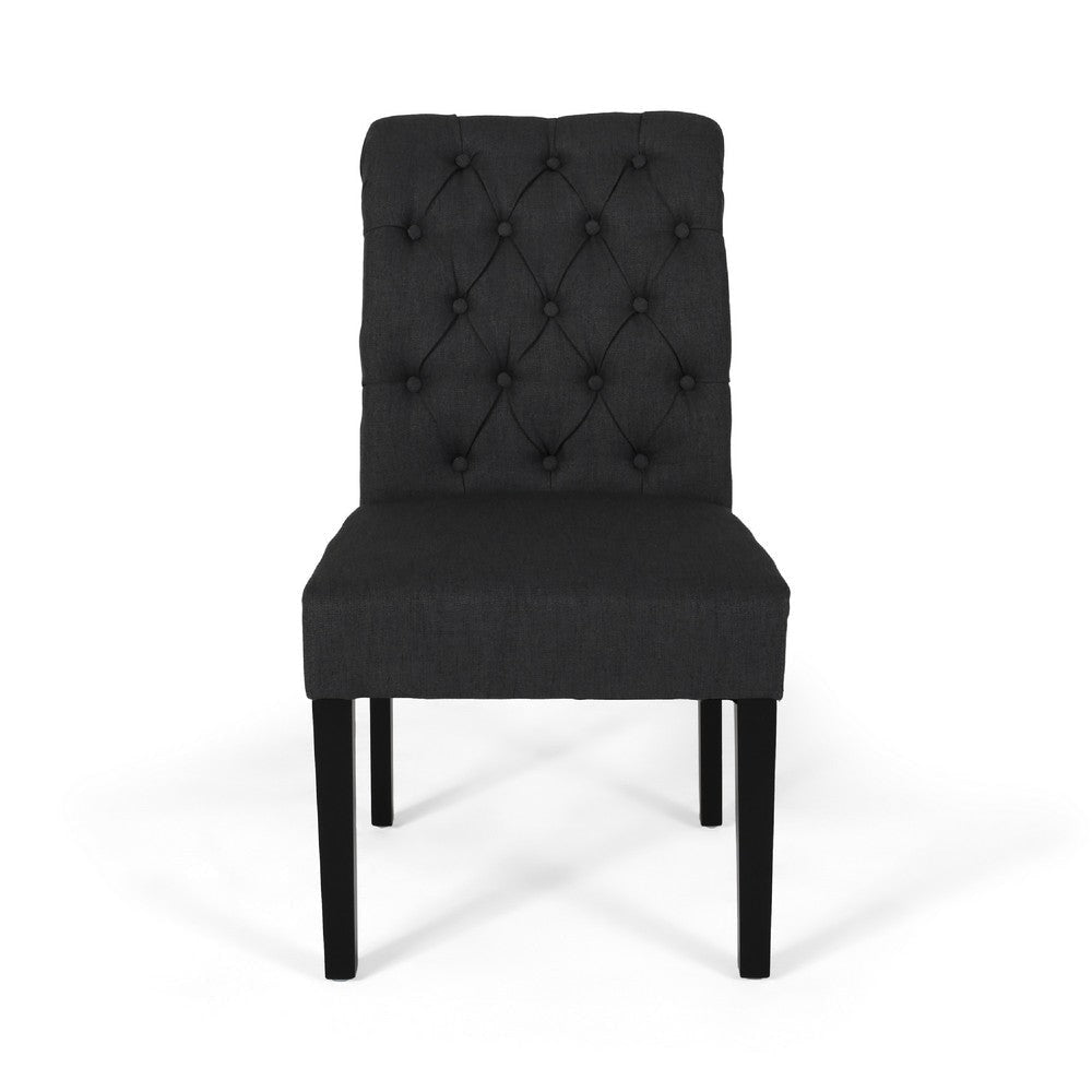 Mein Dining Chair Set of 2 | Dark Gray Polyester | Black Wood Frame BM335654