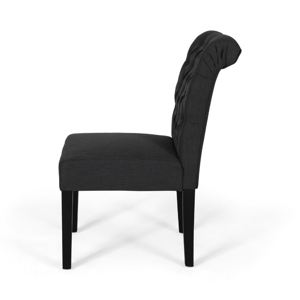Mein Dining Chair Set of 2 | Dark Gray Polyester | Black Wood Frame