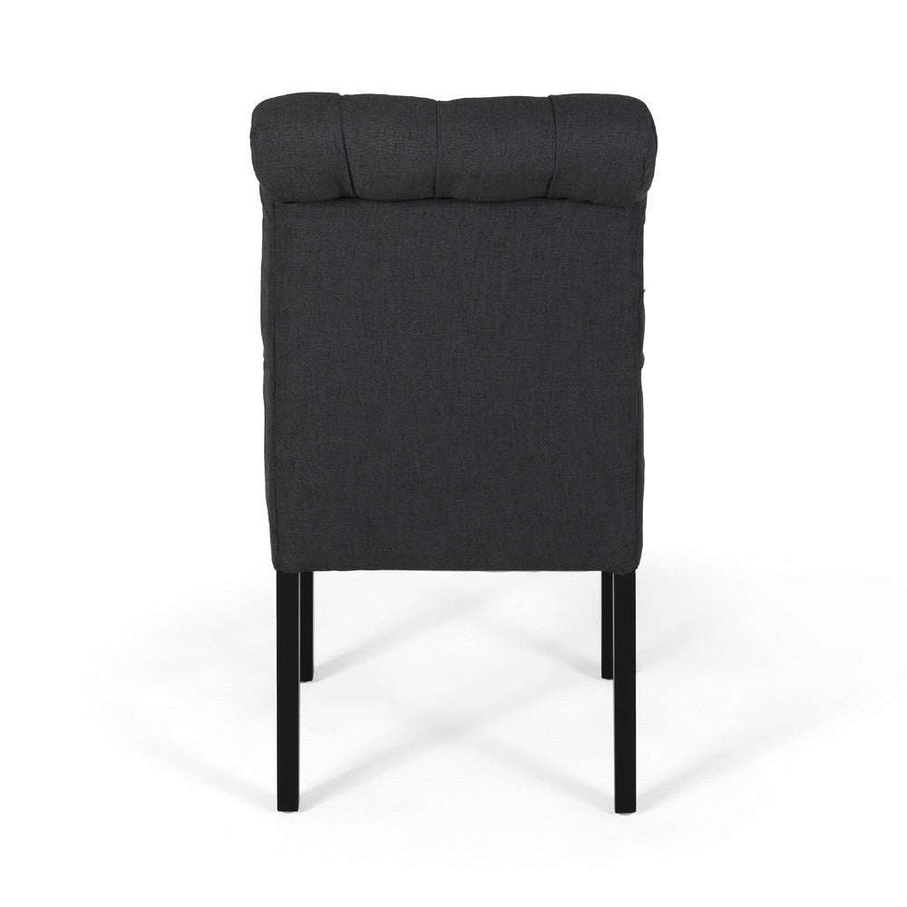 Mein Dining Chair Set of 2 | Dark Gray Polyester | Black Wood Frame BM335654