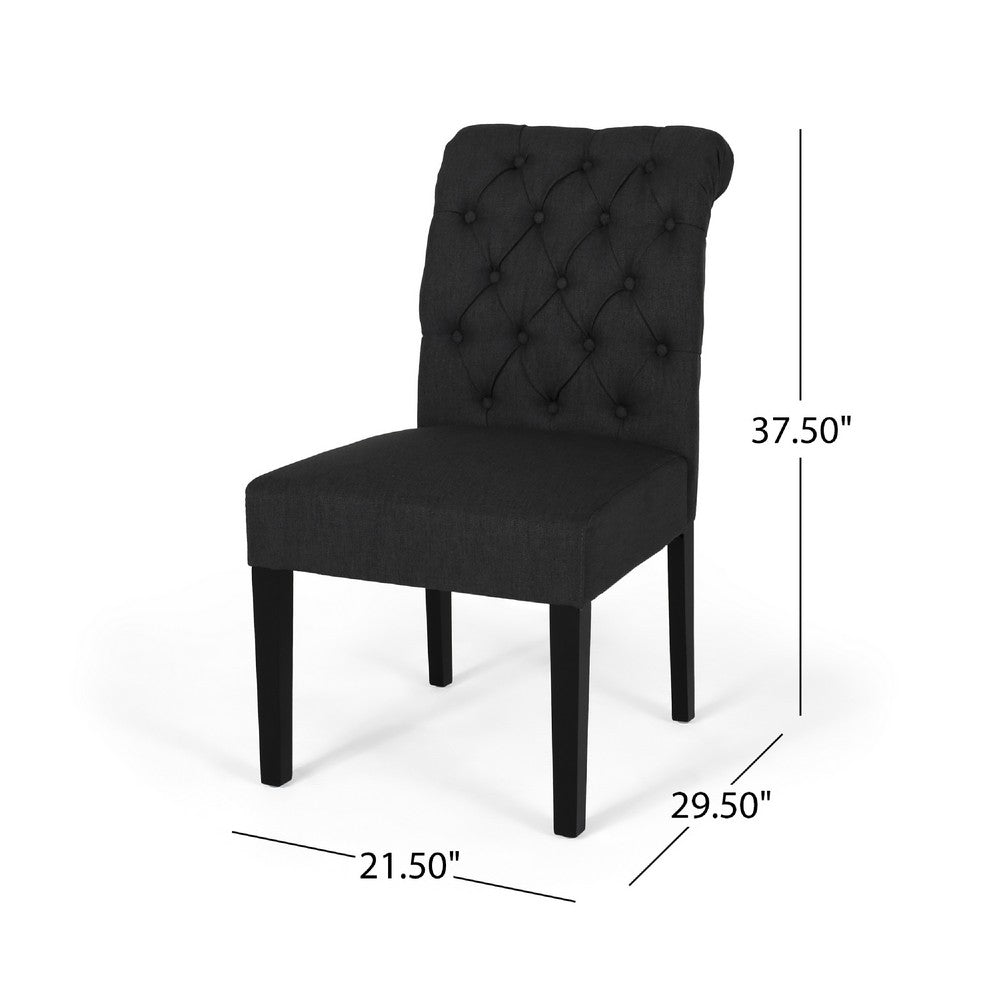 Mein Dining Chair Set of 2 | Dark Gray Polyester | Black Wood Frame