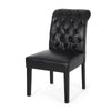 Mein Dining Chair Set of 2 | Rolltop Tufted Black Faux Leather | Wood BM335655