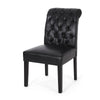 Mein Dining Chair Set of 2 | Rolltop Tufted Black Faux Leather | Wood