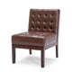 Armless Accent Chair | Tufted Dark Brown Faux Leather | Rubberwood