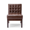 Armless Accent Chair | Tufted Dark Brown Faux Leather | Rubberwood