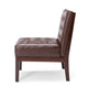 Armless Accent Chair | Tufted Dark Brown Faux Leather | Rubberwood