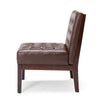 Armless Accent Chair | Tufted Dark Brown Faux Leather | Rubberwood
