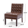 Armless Accent Chair | Tufted Dark Brown Faux Leather | Rubberwood