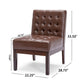 Armless Accent Chair | Tufted Dark Brown Faux Leather | Rubberwood