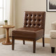 Armless Accent Chair | Tufted Dark Brown Faux Leather | Rubberwood