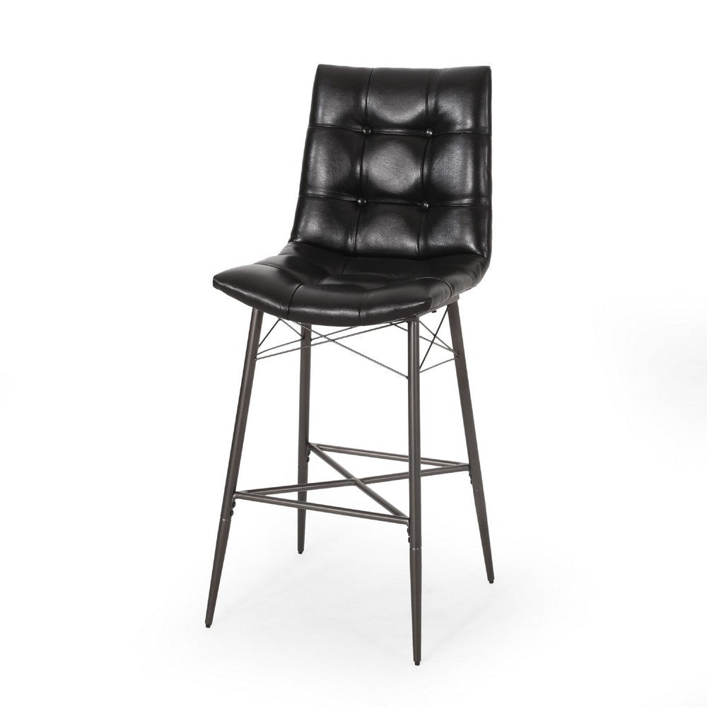 Nimma Barstool Chair Set of 2 | Tufted Black Faux Leather | Brown
