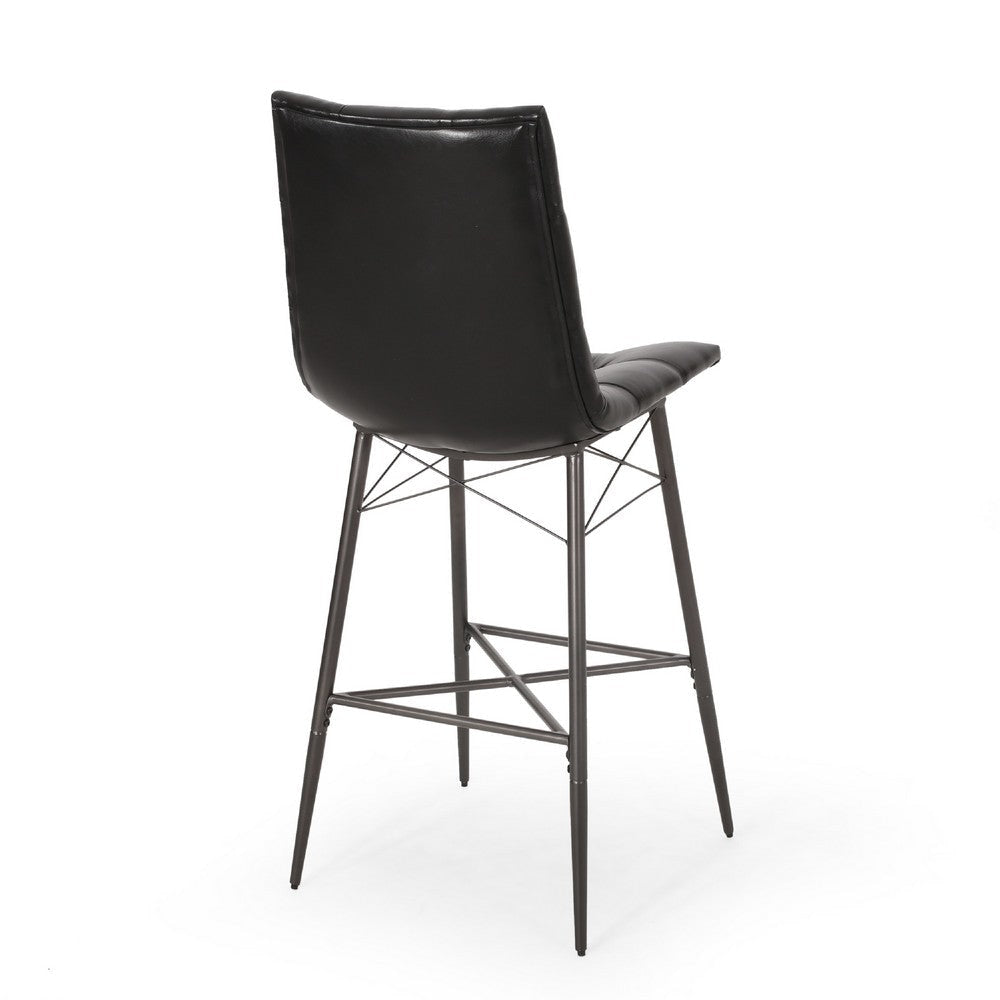 Nimma Barstool Chair Set of 2 | Tufted Black Faux Leather | Brown