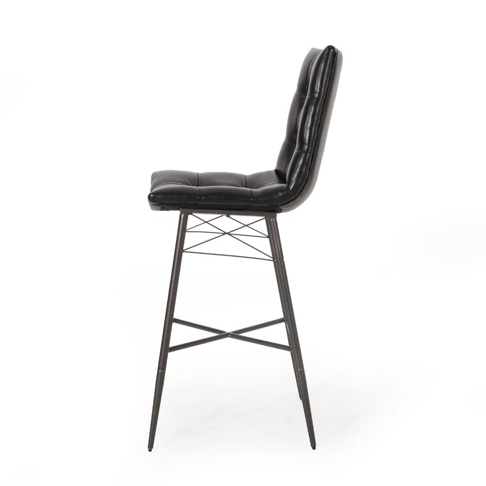 Nimma Barstool Chair Set of 2 | Tufted Black Faux Leather | Brown