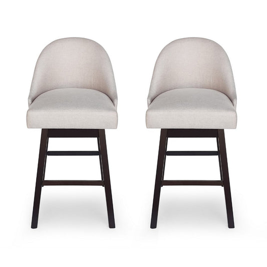 Swivel Barstool Chair Set of 2 | Wheat Beige Fabric | Black Rubberwood