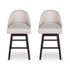 Swivel Barstool Chair Set of 2 | Wheat Beige Fabric | Black Rubberwood