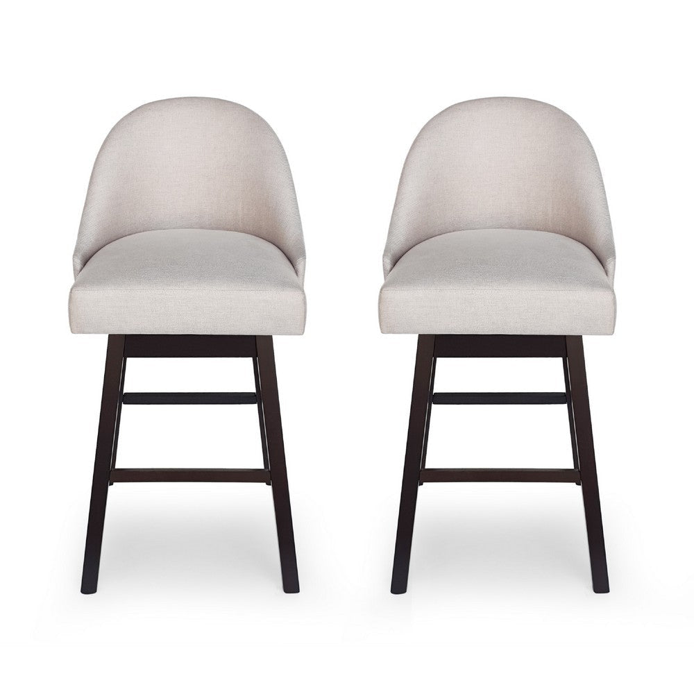 Swivel Barstool Chair Set of 2 | Wheat Beige Fabric | Black Rubberwood