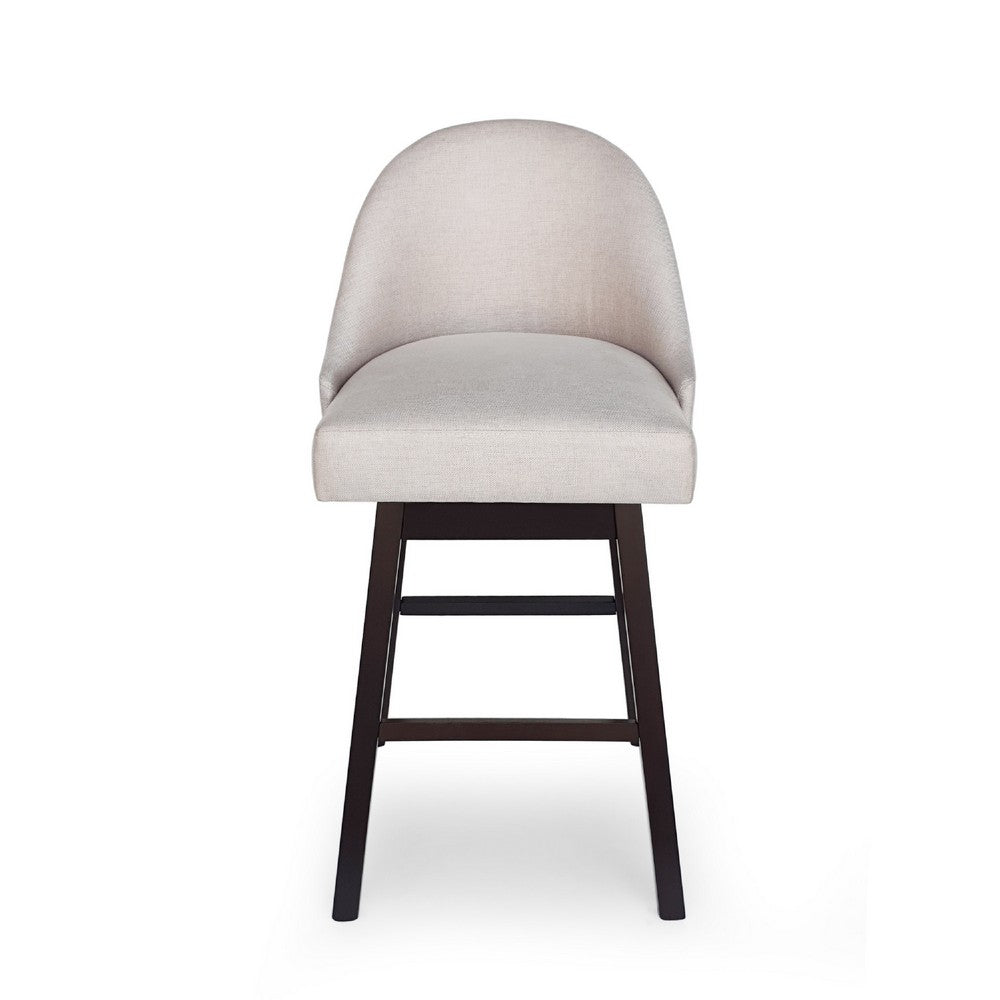 Swivel Barstool Chair Set of 2 | Wheat Beige Fabric | Black Rubberwood