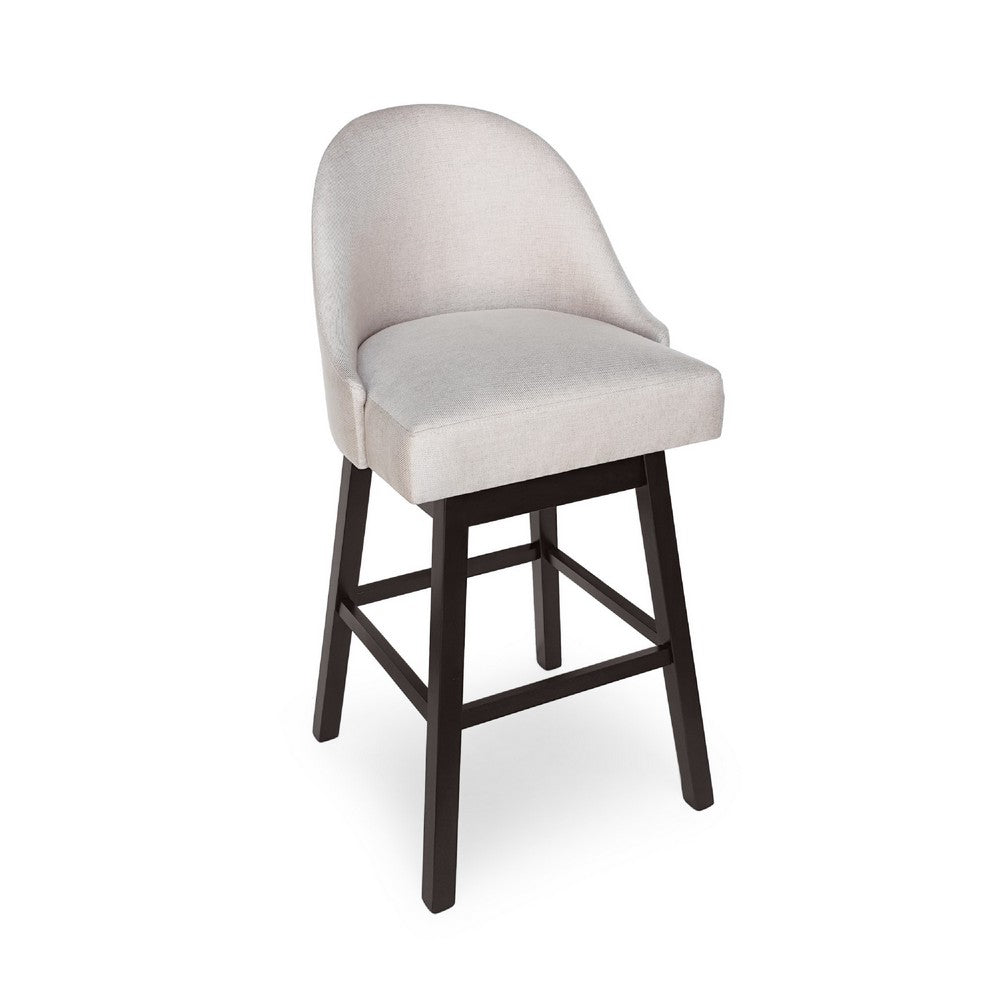 Swivel Barstool Chair Set of 2 | Wheat Beige Fabric | Black Rubberwood