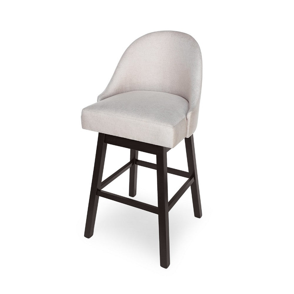 Swivel Barstool Chair Set of 2 | Wheat Beige Fabric | Black Rubberwood