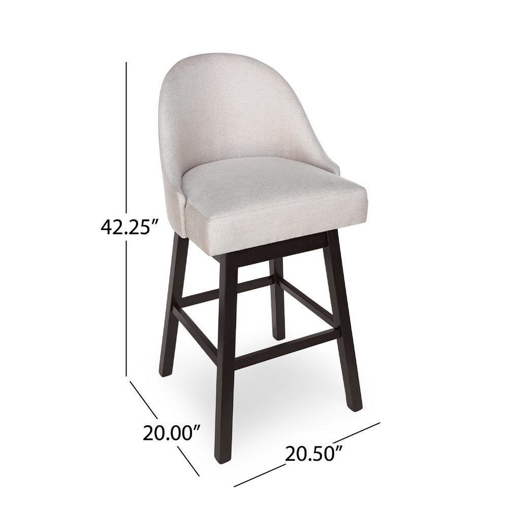 Swivel Barstool Chair Set of 2 | Wheat Beige Fabric | Black Rubberwood