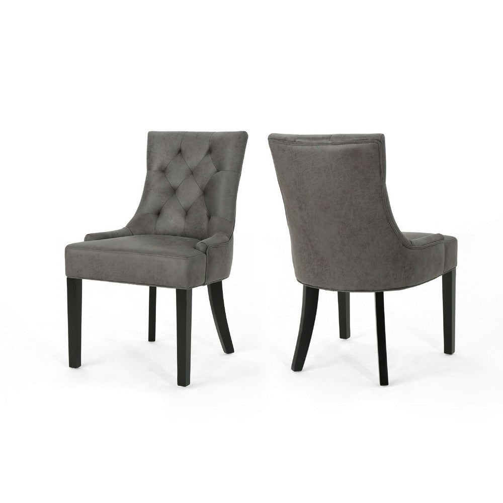 Chen Dining Chair Set of 2 | Tufted Slate Gray Microfiber | Black Wood