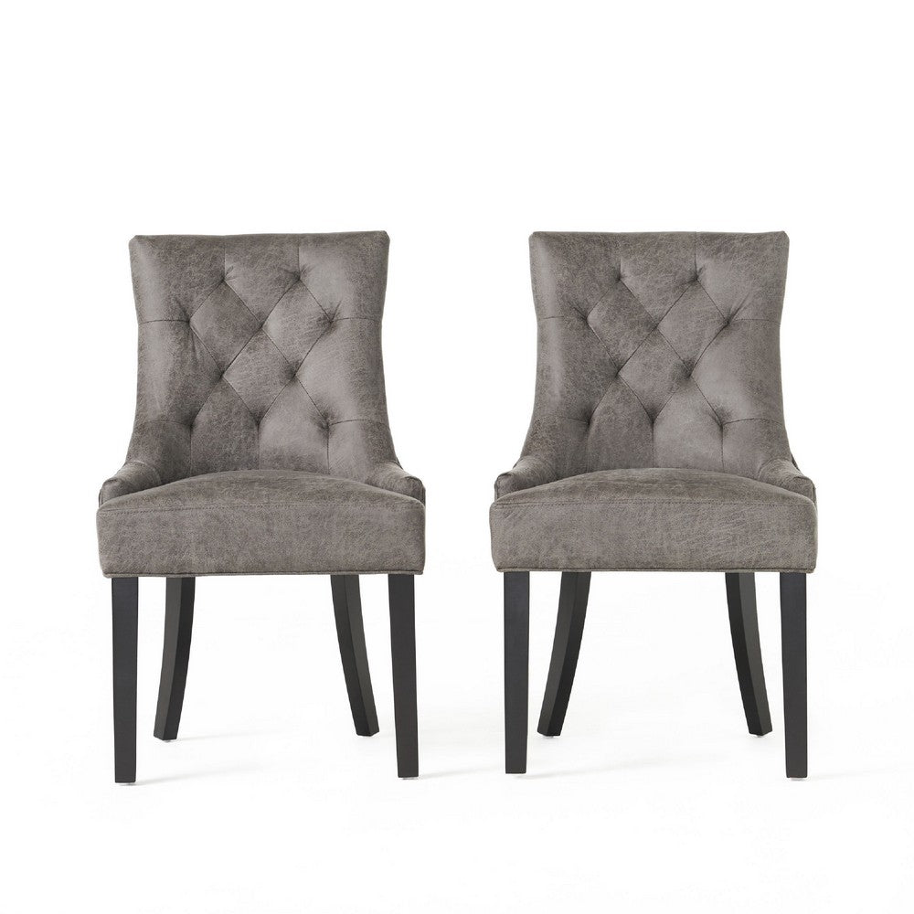 Chen Dining Chair Set of 2 | Tufted Slate Gray Microfiber | Black Wood