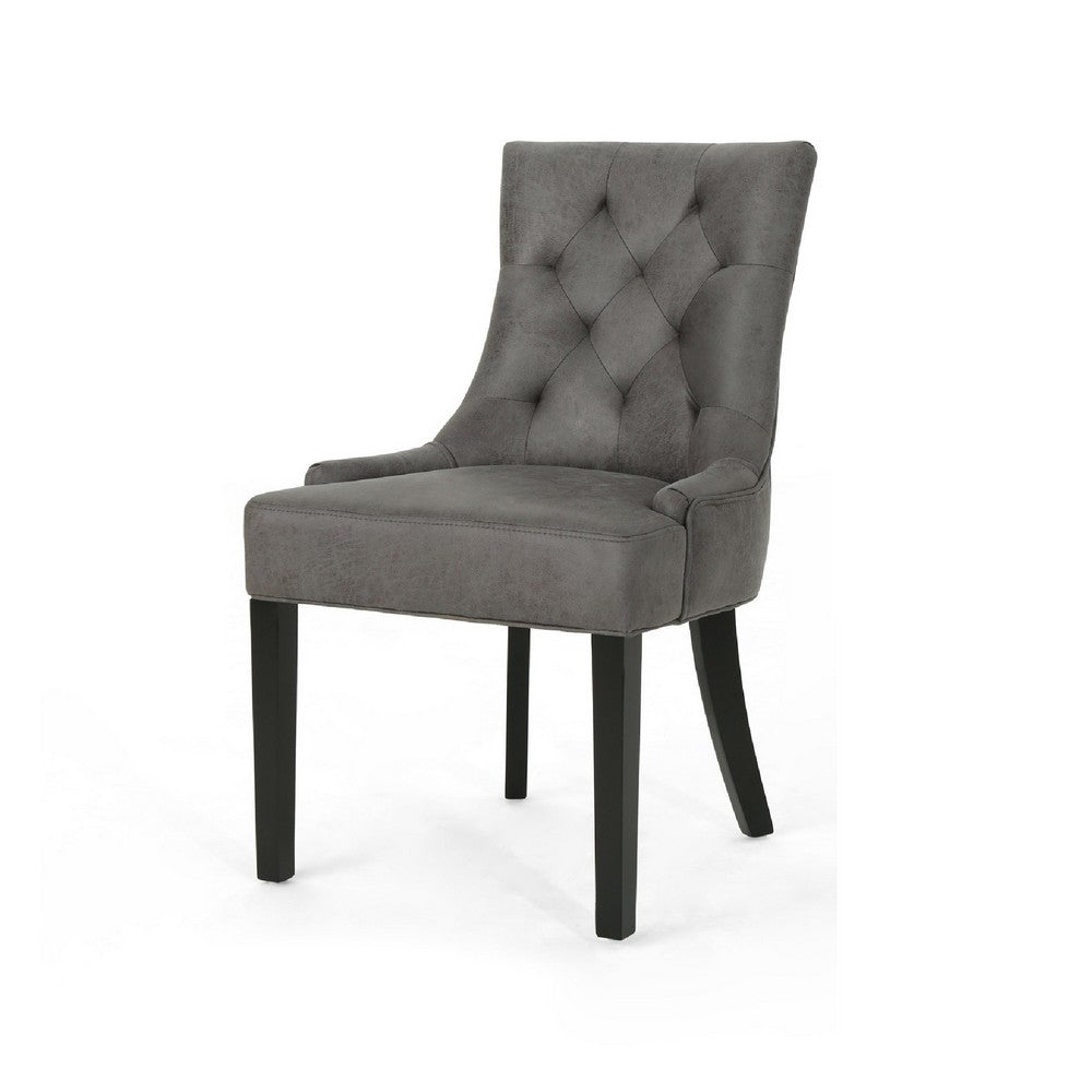 Chen Dining Chair Set of 2 | Tufted Slate Gray Microfiber | Black Wood