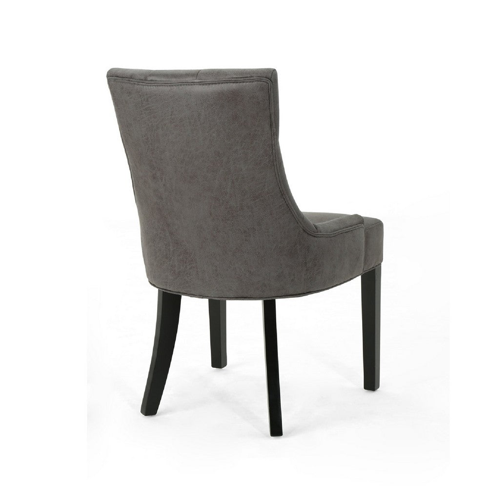 Chen Dining Chair Set of 2 | Tufted Slate Gray Microfiber | Black Wood
