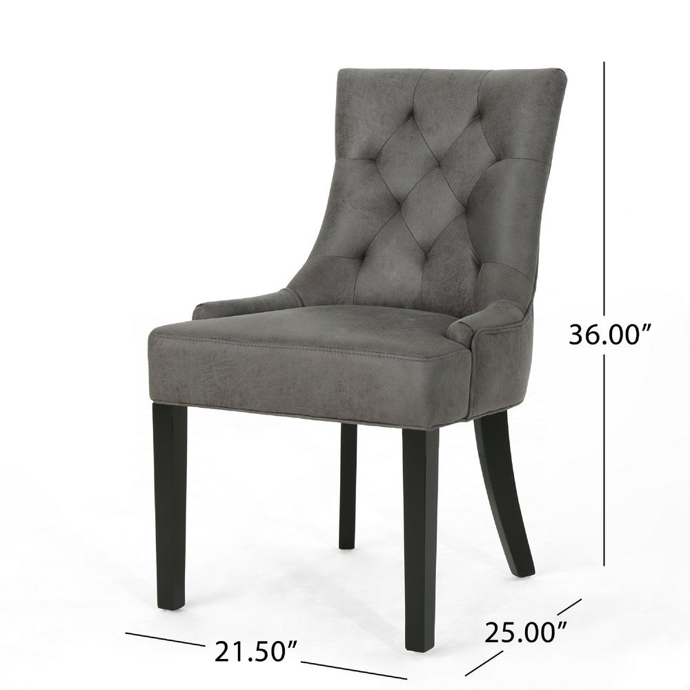 Chen Dining Chair Set of 2 | Tufted Slate Gray Microfiber | Black Wood
