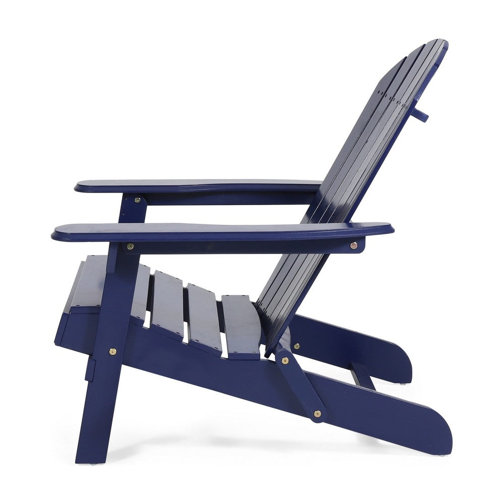 Libo Outdoor Adirondack Chair | Blue Acacia Wood Frame | Slat Panels