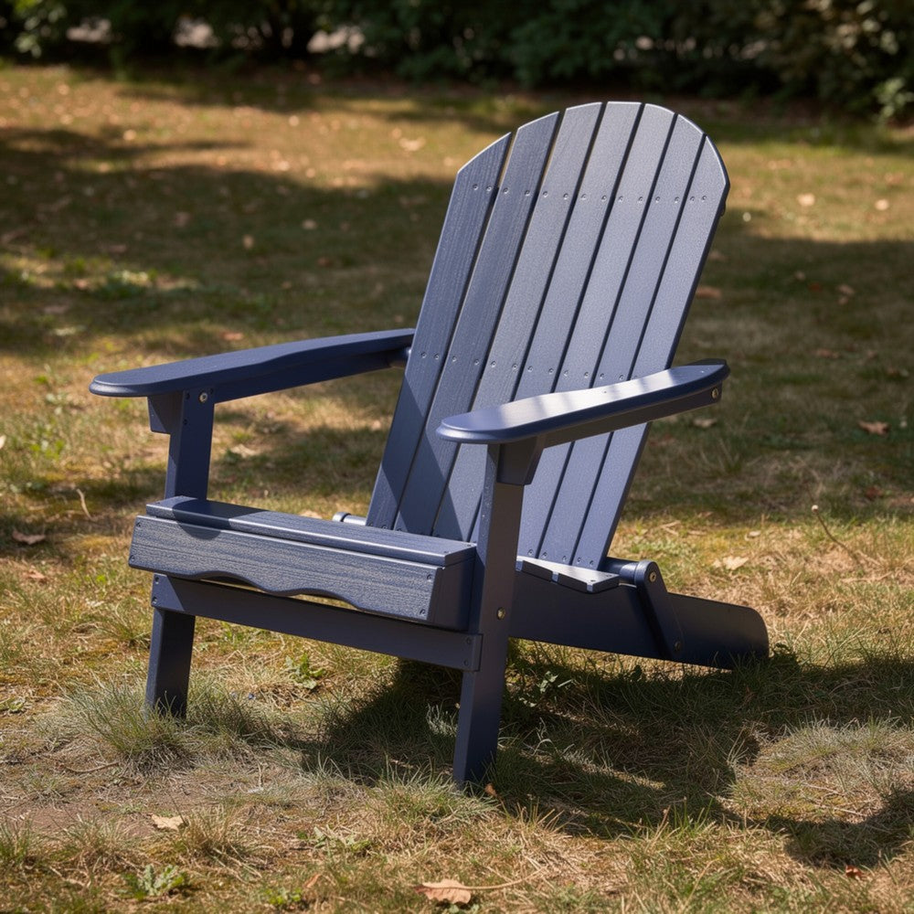 Libo Outdoor Adirondack Chair | Blue Acacia Wood Frame | Slat Panels
