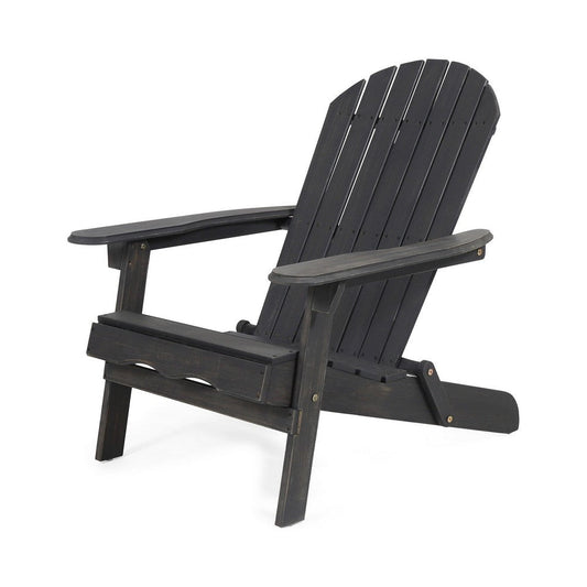 Libo Outdoor Adirondack Chair | Gray Acacia Wood Frame | Slat Panels