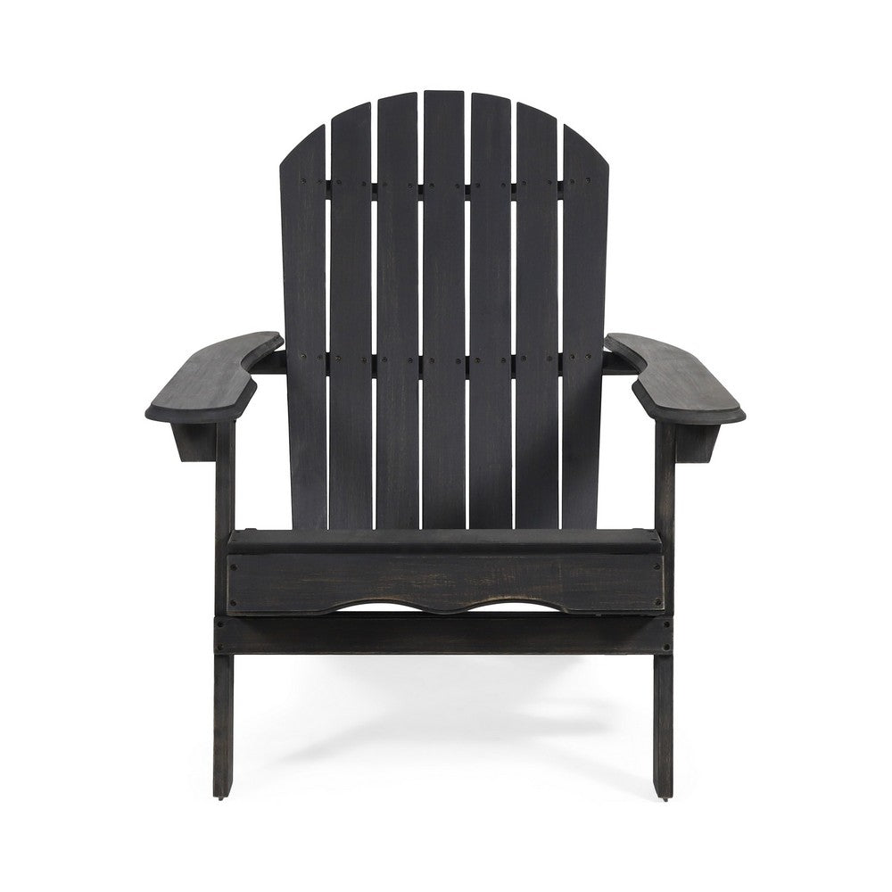 Libo Outdoor Adirondack Chair | Gray Acacia Wood Frame | Slat Panels