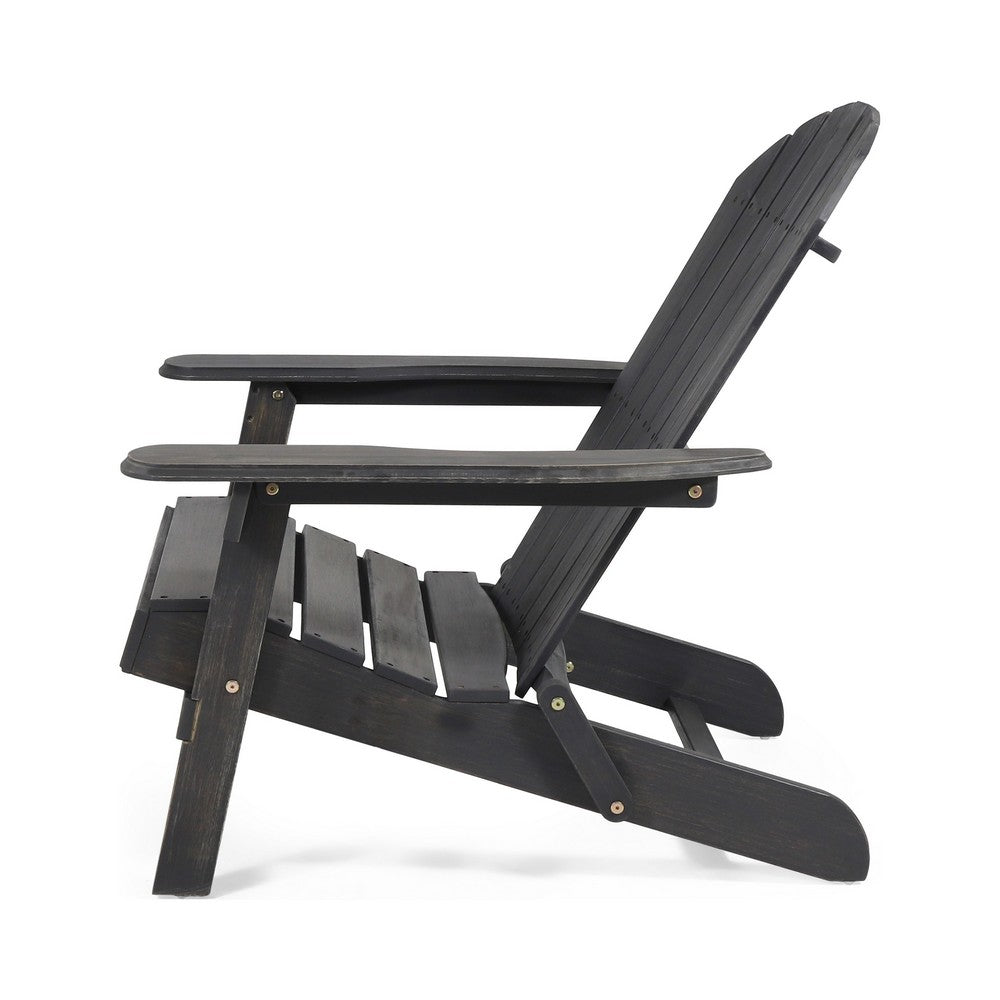 Libo Outdoor Adirondack Chair | Gray Acacia Wood Frame | Slat Panels