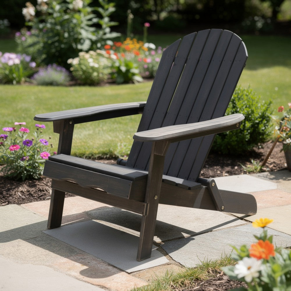 Libo Outdoor Adirondack Chair | Gray Acacia Wood Frame | Slat Panels