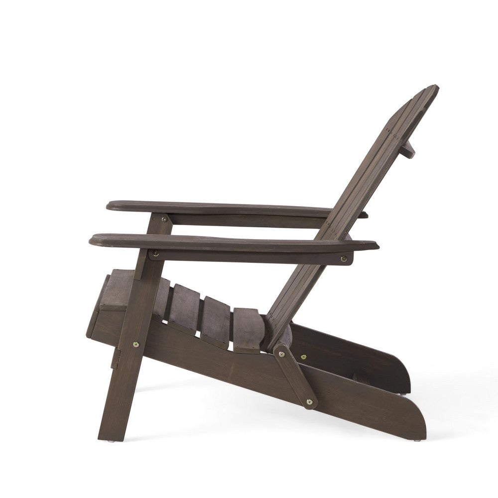 Libo Outdoor Adirondack Chair | Taupe Gray Acacia Wood | Slat Panels