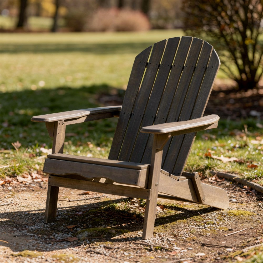 Libo Outdoor Adirondack Chair | Taupe Gray Acacia Wood | Slat Panels
