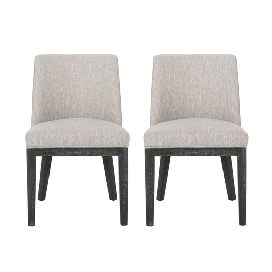 Jeeni Dining Side Chair Set of 2 | Beige Fabric | Black Hardwood Frame