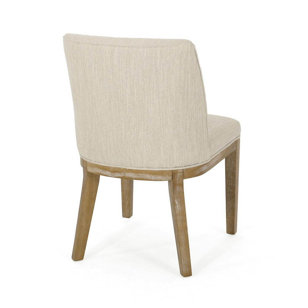 Jeeni Dining Side Chair Set of 2 | Beige Fabric | Light Brown Hardwood