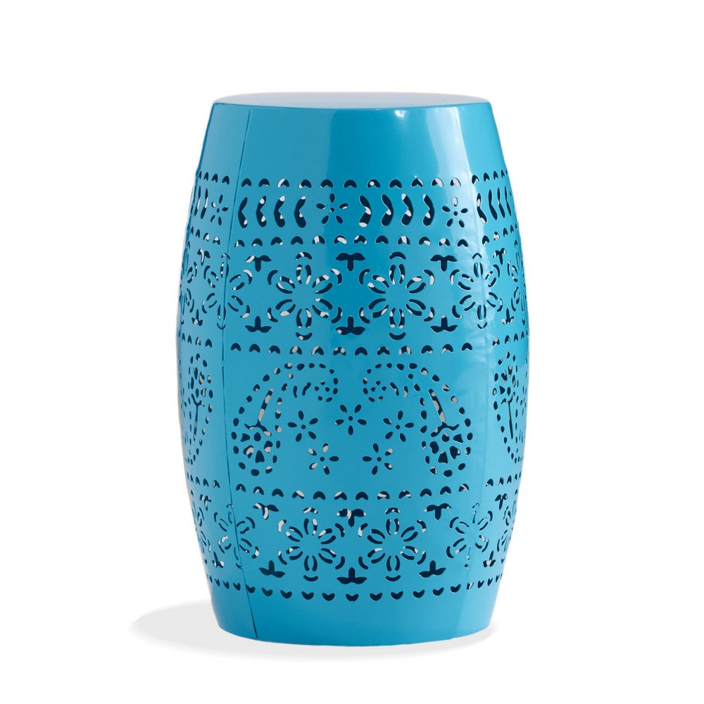 Glena Garden Stool Side Table | Blue Powder Coated Iron | Cut Out 12"